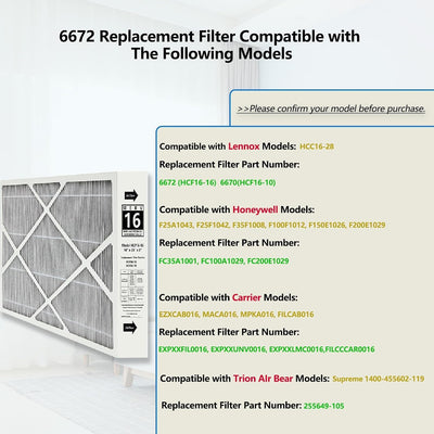 Filtro MERV 16 X6672 comp Lennox HCC16-28 HVAC