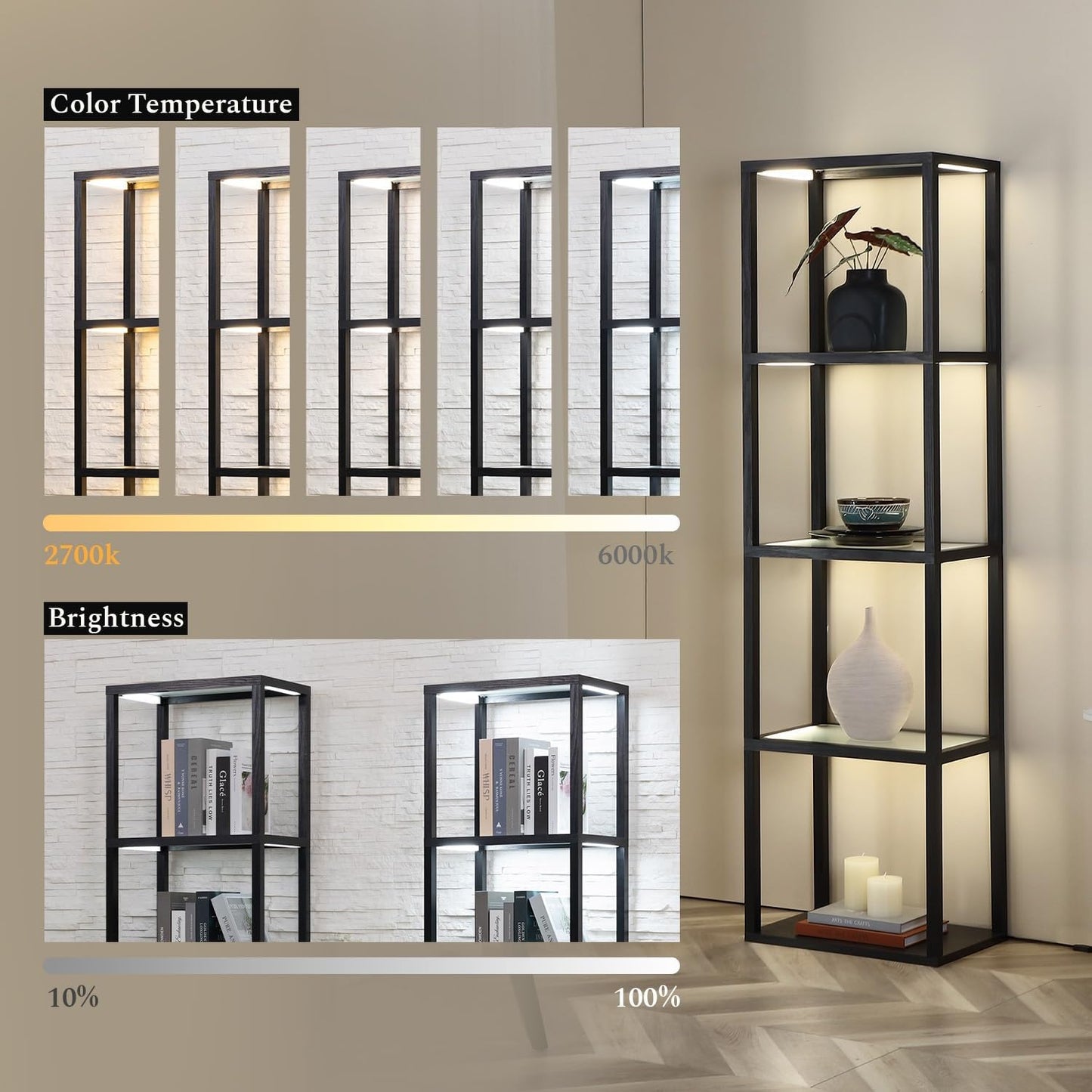Estante vidrio con luz control remoto para coleccionables sala