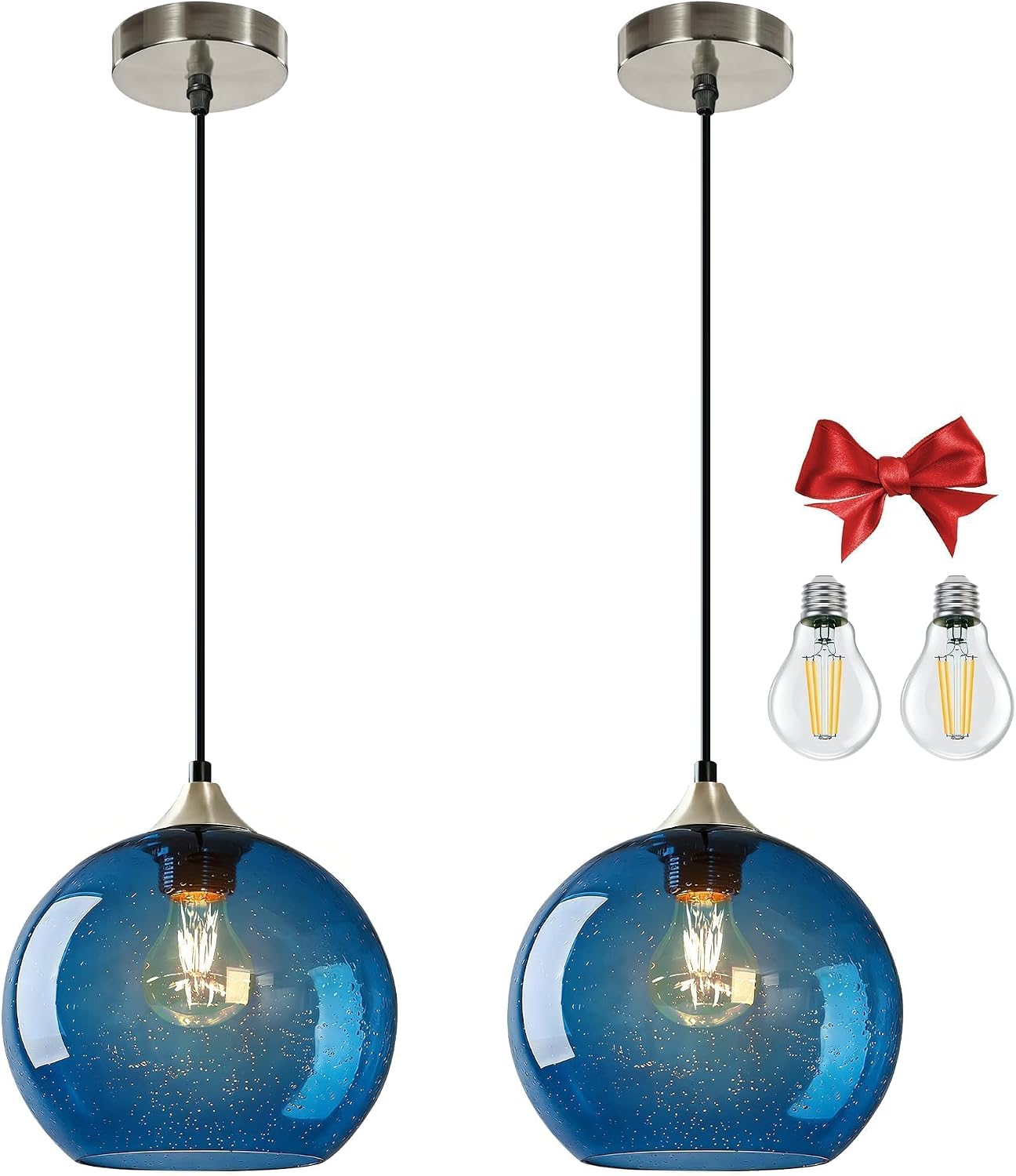 Lámpara colgante cristal azul isla cocina set 2 con LED
