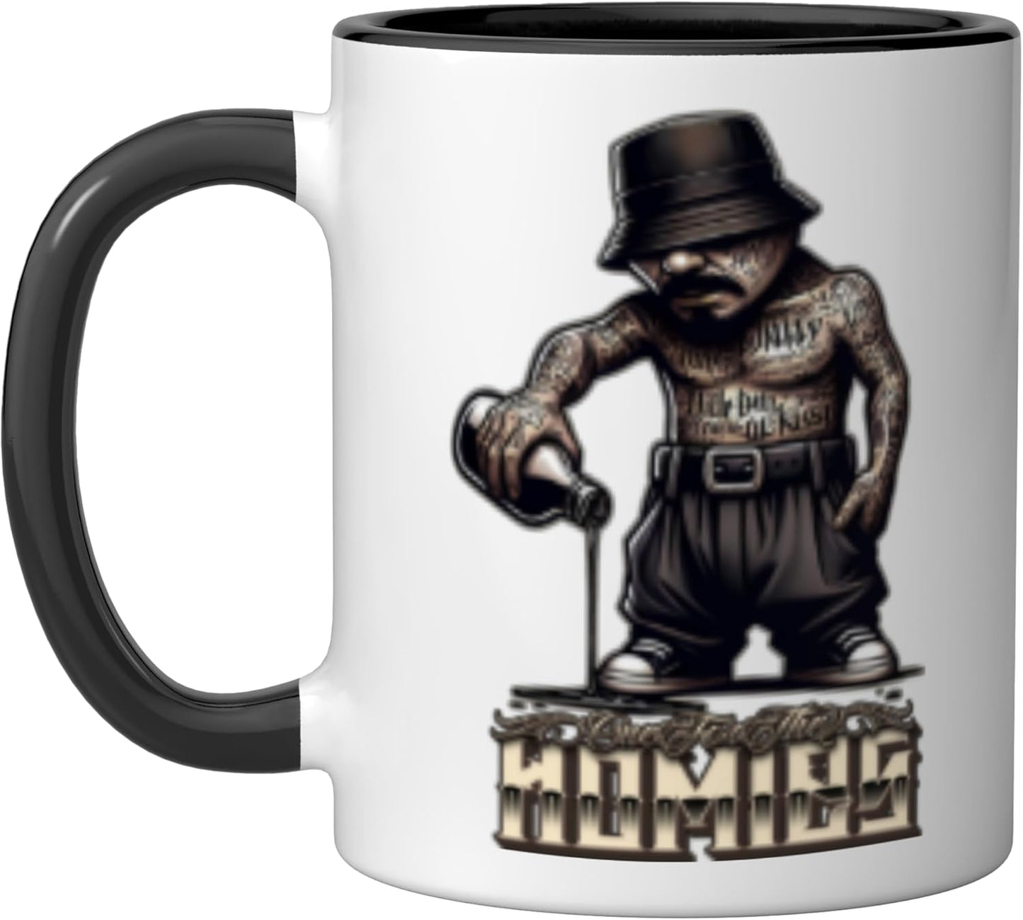 Taza de cerámica chicano art tattoo cholo homie gangster negro y blanco