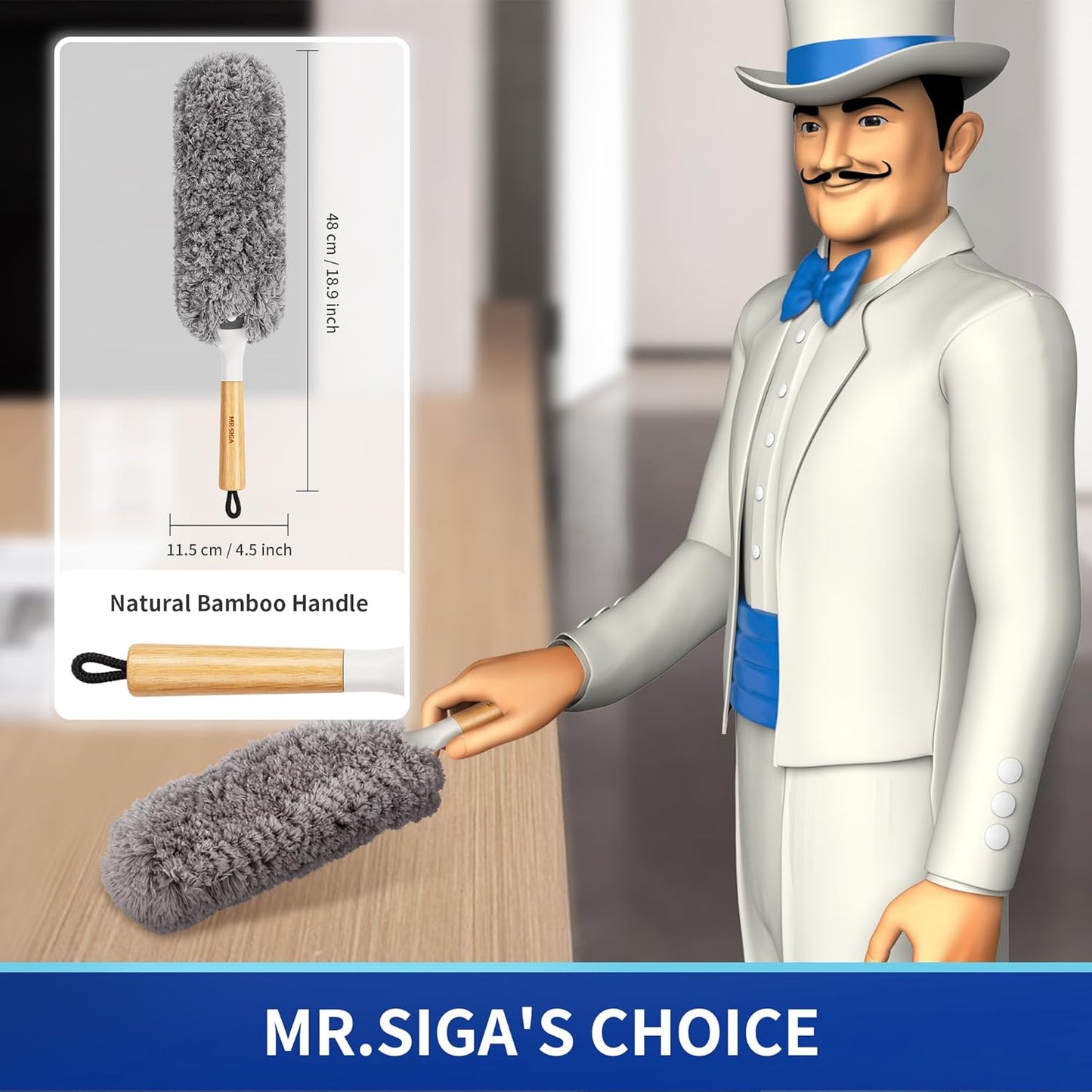 Plumero microfibra sin pelusas mango bambú cabezal reemplazable