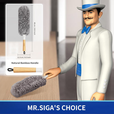 Plumero microfibra sin pelusas mango bambú cabezal reemplazable