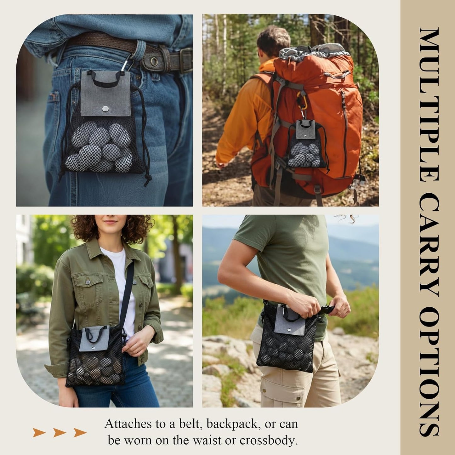 Bolsa plegable malla caza hongos roca ajustable con gancho