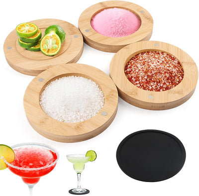 Juego de rimmer de sal de margarita de bambú 3 niveles con posavasos