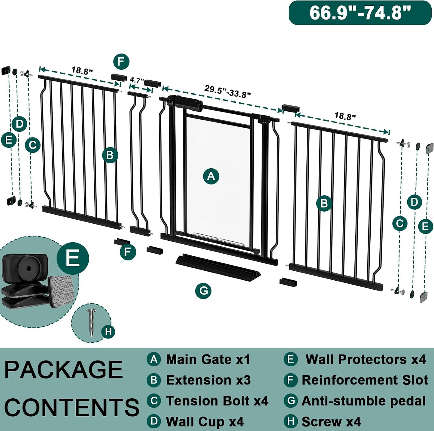 Puertas acrílicas ajustables para perros 66.9-74.8pulg