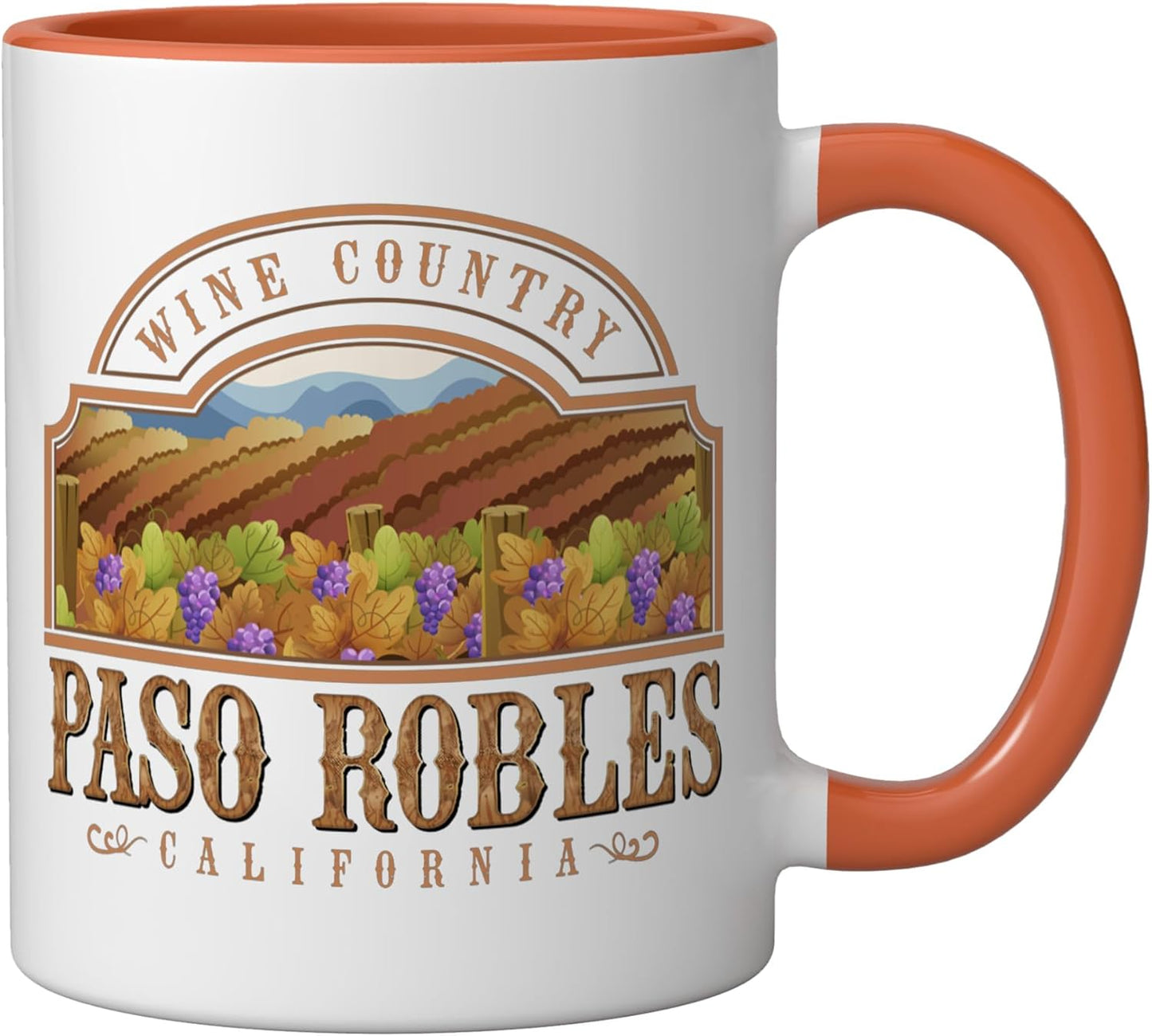 Taza Cerámica Paso Robles California Regalo Naranja/Blanco