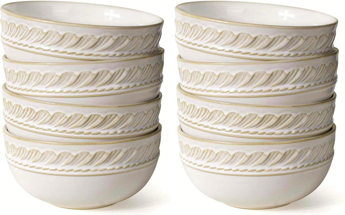Set 4 Cuencos Cerámica Relieve Blanco 32oz