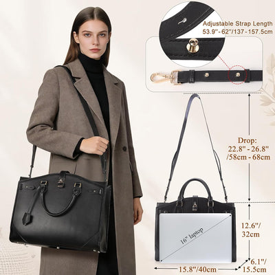 Bolsa cuero laptop mujer 16pulg antirrobo negro impermeable