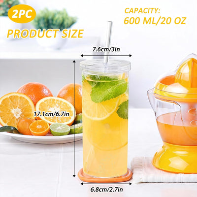 Tarros para beber con tapas y pajitas, paquete de 2 vasos grandes para café helado, batidos, agua, té y jugos