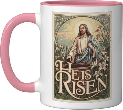 Taza Cerámica Pascua Resurrección Cristo Rosa/Blanco