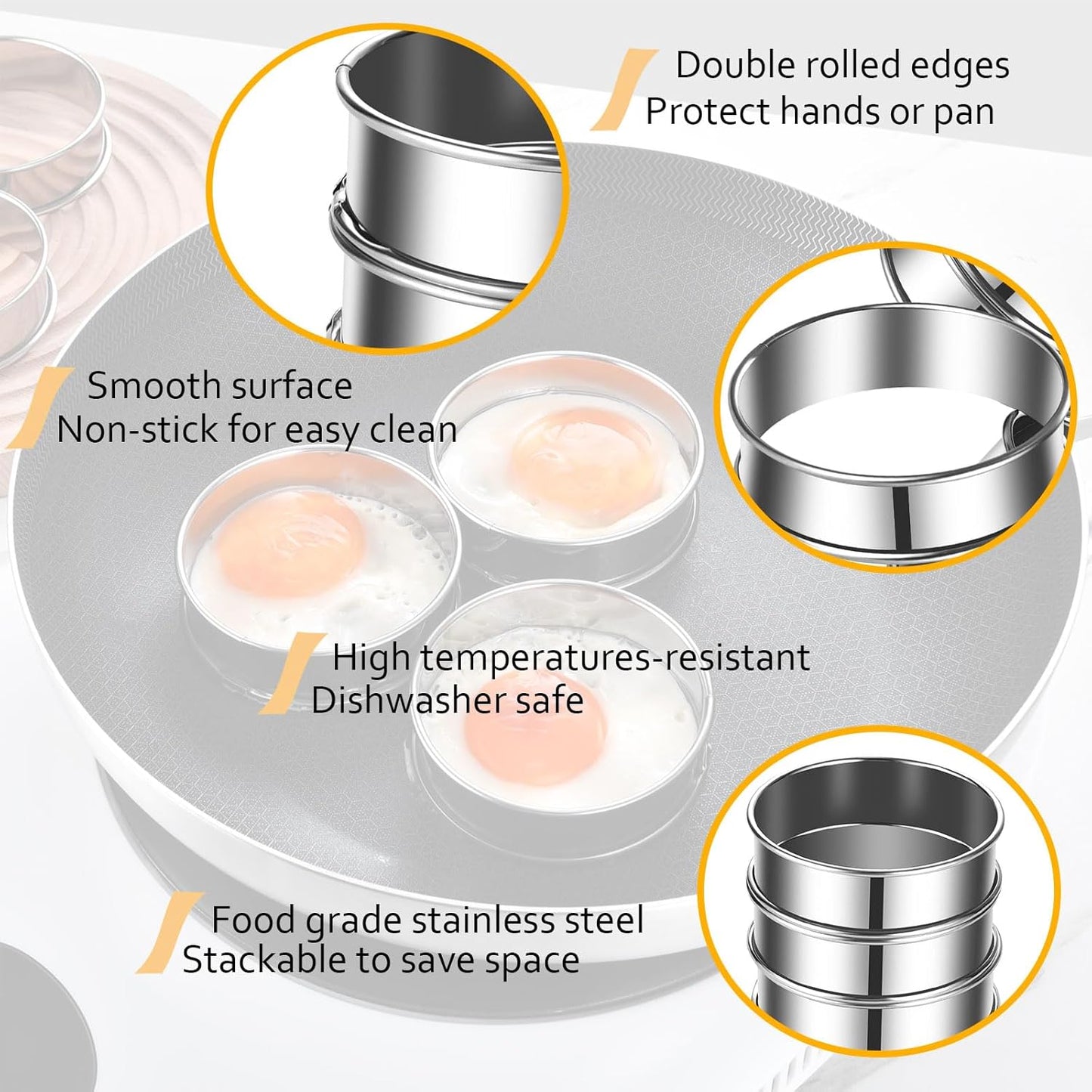 16 anillos para magdalenas inglesas de acero inoxidable 3.15 pulgadas antiadherente
