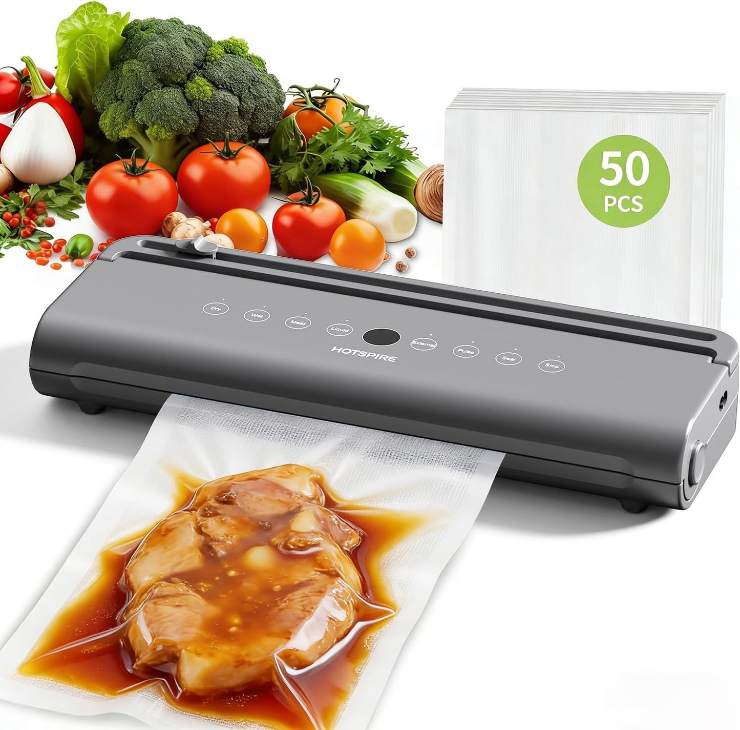 Máquina selladora al vacío para cocina con 50 bolsas