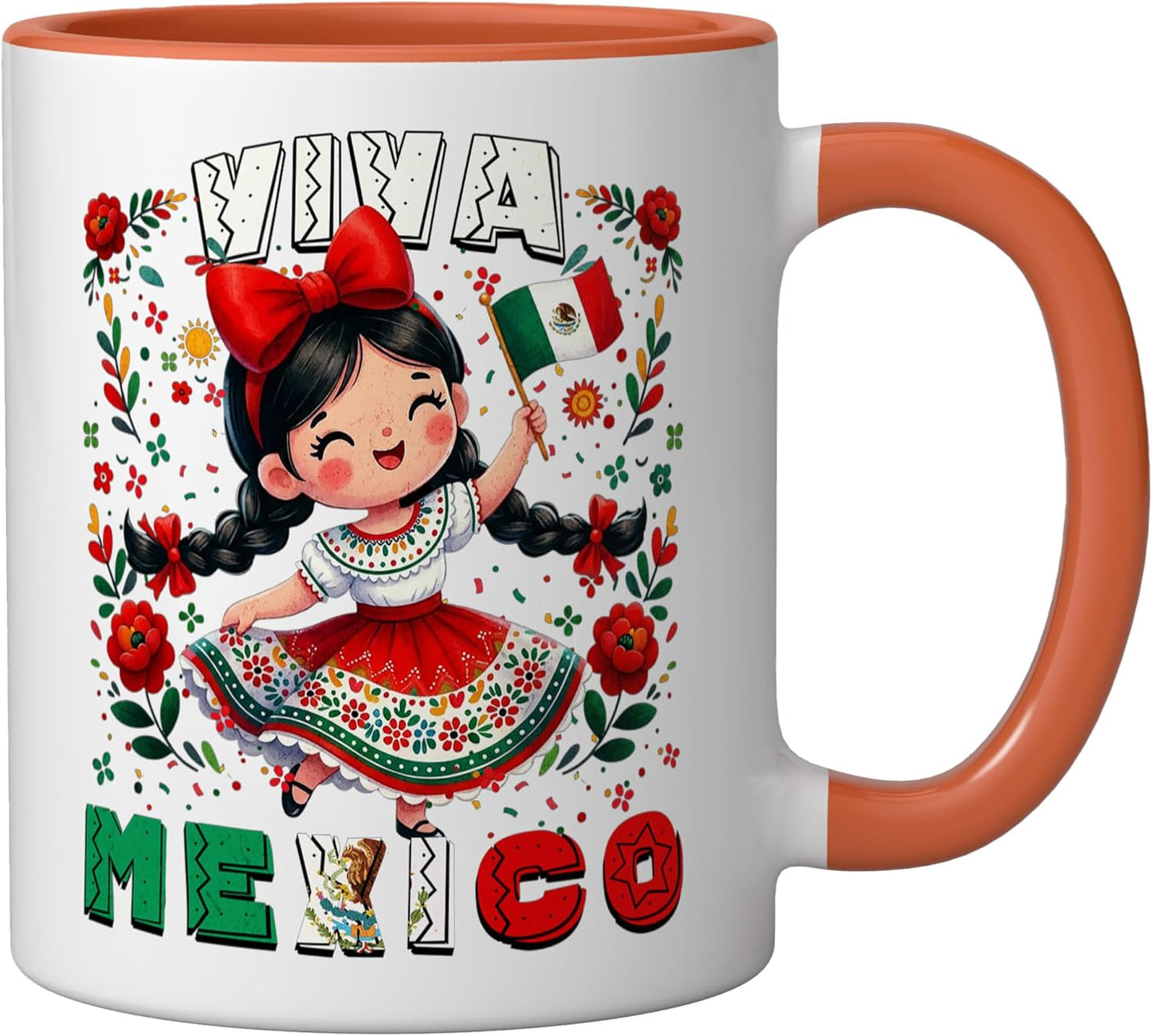 Taza de cerámica para niñas con diseño de bandera mexicana