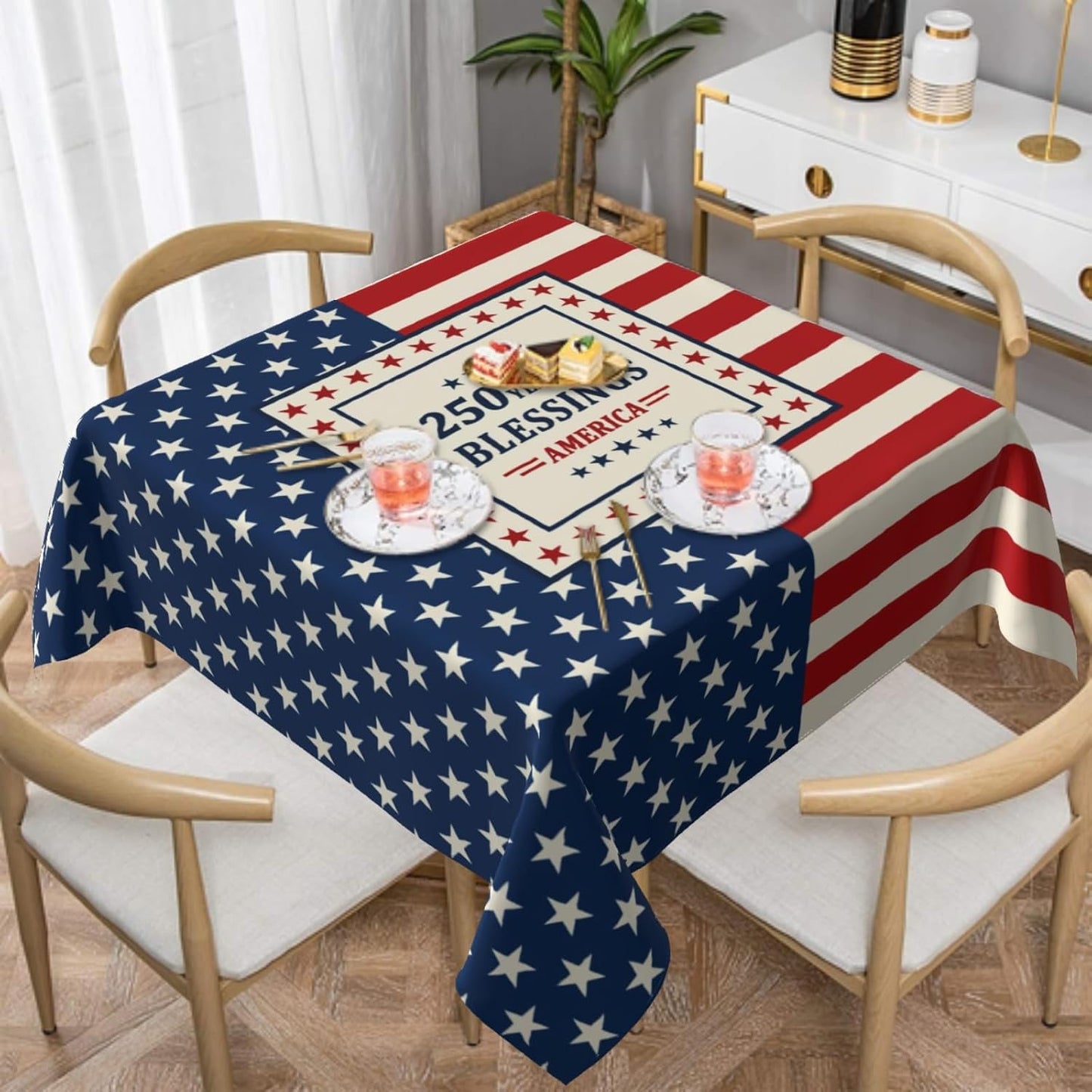 Mantel Estrella Bandera EE.UU. 52x52 pulg 1776-2026 lavable