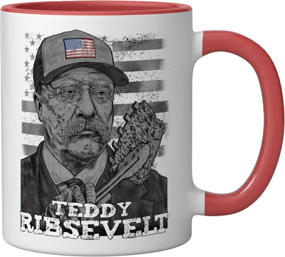 Taza Cerámica Ribs BBQ Estrellas y Rayas Rojo Blanco