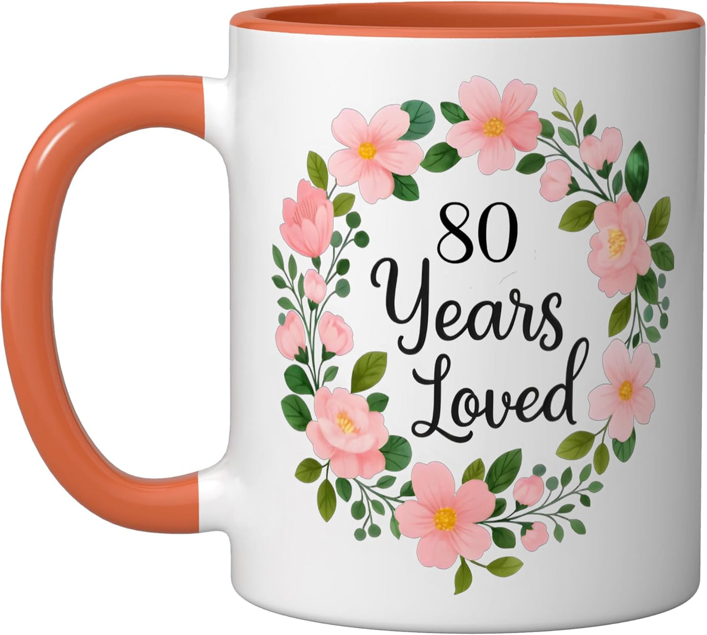 Taza cerámica para cumpleaños 80 años diseño floral amarilla/blanca