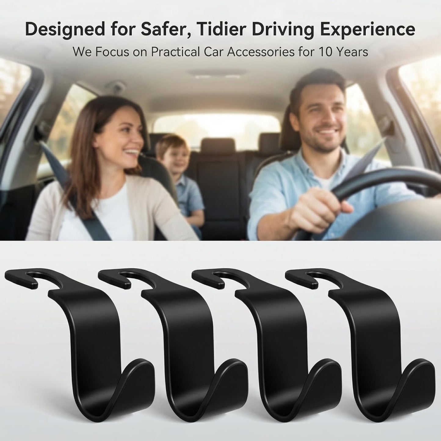 Ganchos reposacabezas asiento auto set 4 plástico ABS negro