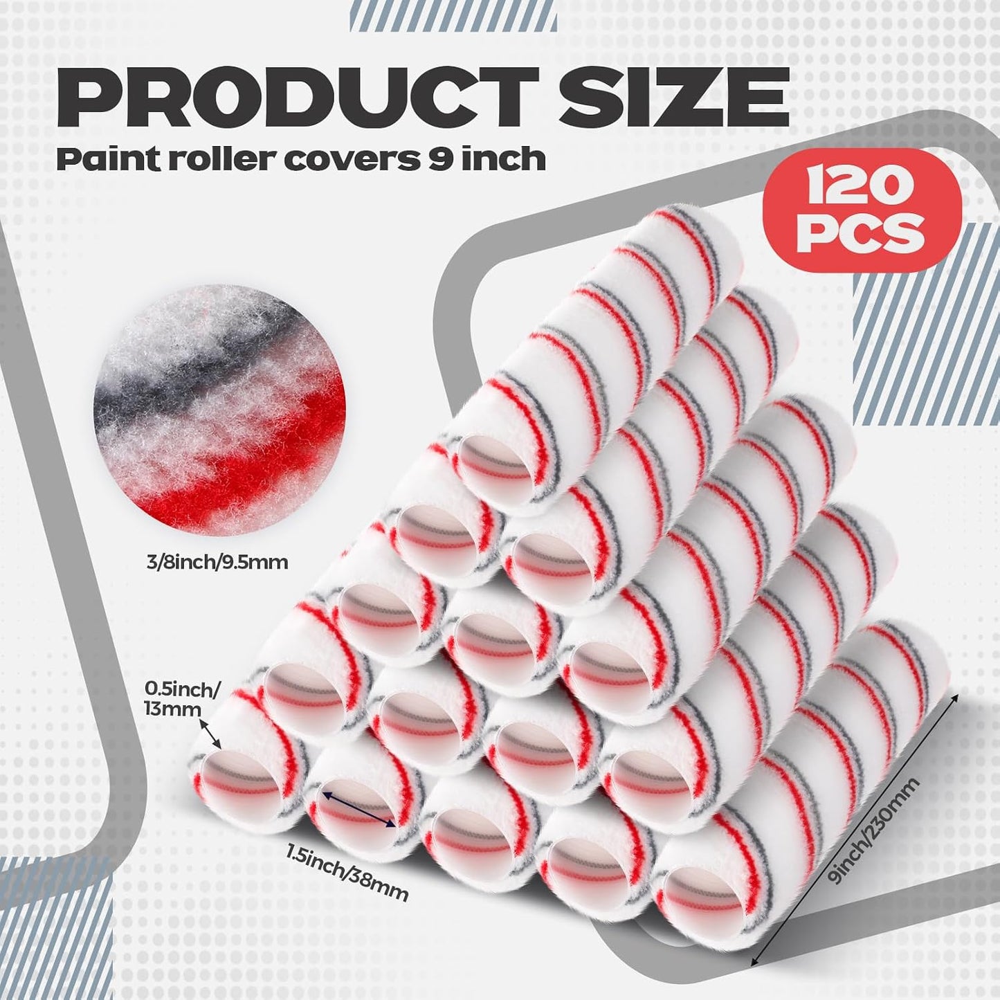 120 Cubiertas Rodillo Pintura 3/8x9 Pulg Microfibra
