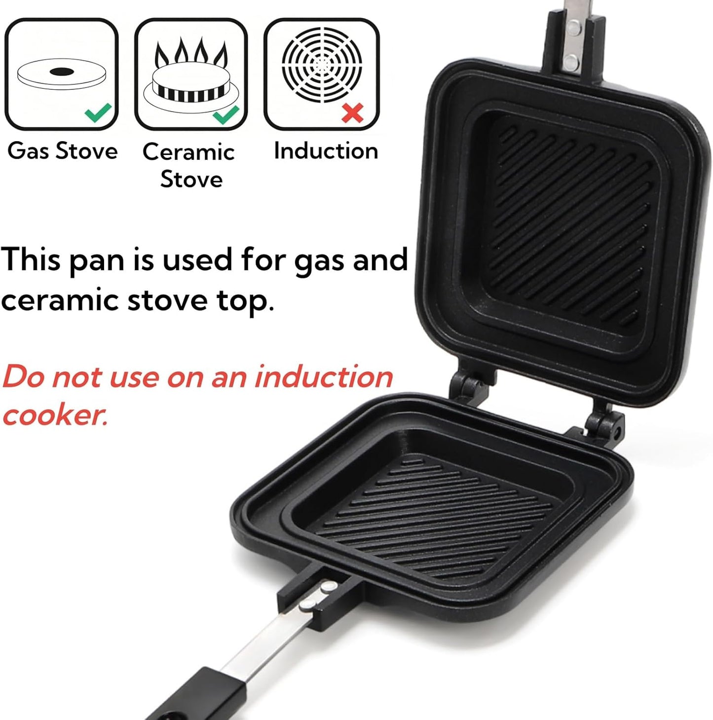 Sandwichera de aluminio antiadherente para panini y panqueques con asa