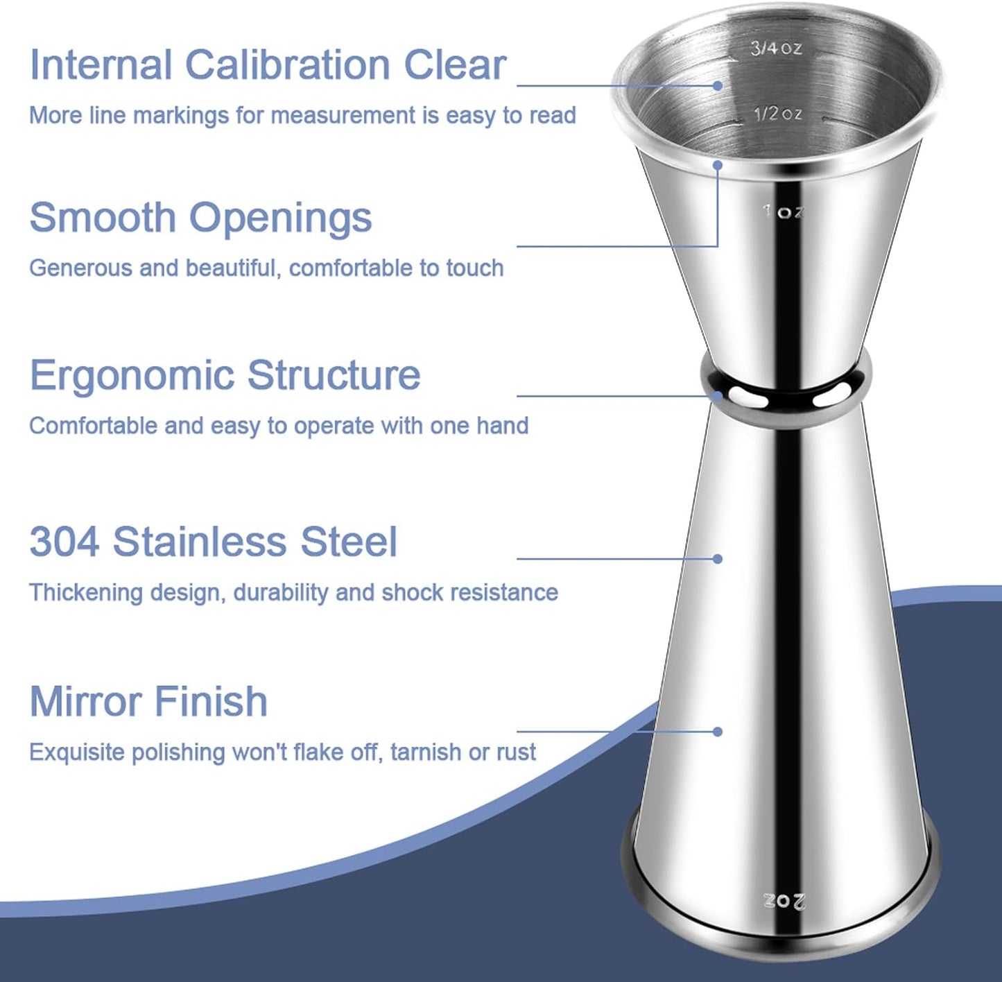 Jigger doble 2oz y 1oz acero inox 304 para cócteles