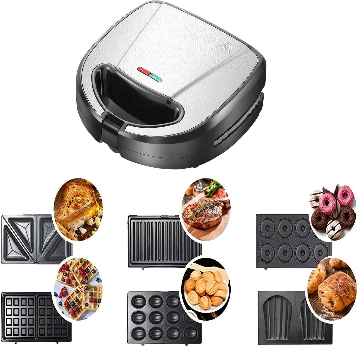 Prensa Panini 6en1 con platos antiadherentes