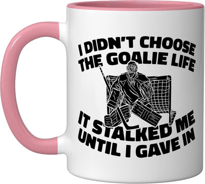 Taza cerámica para portero de hockey sobre hielo rosa/blanca