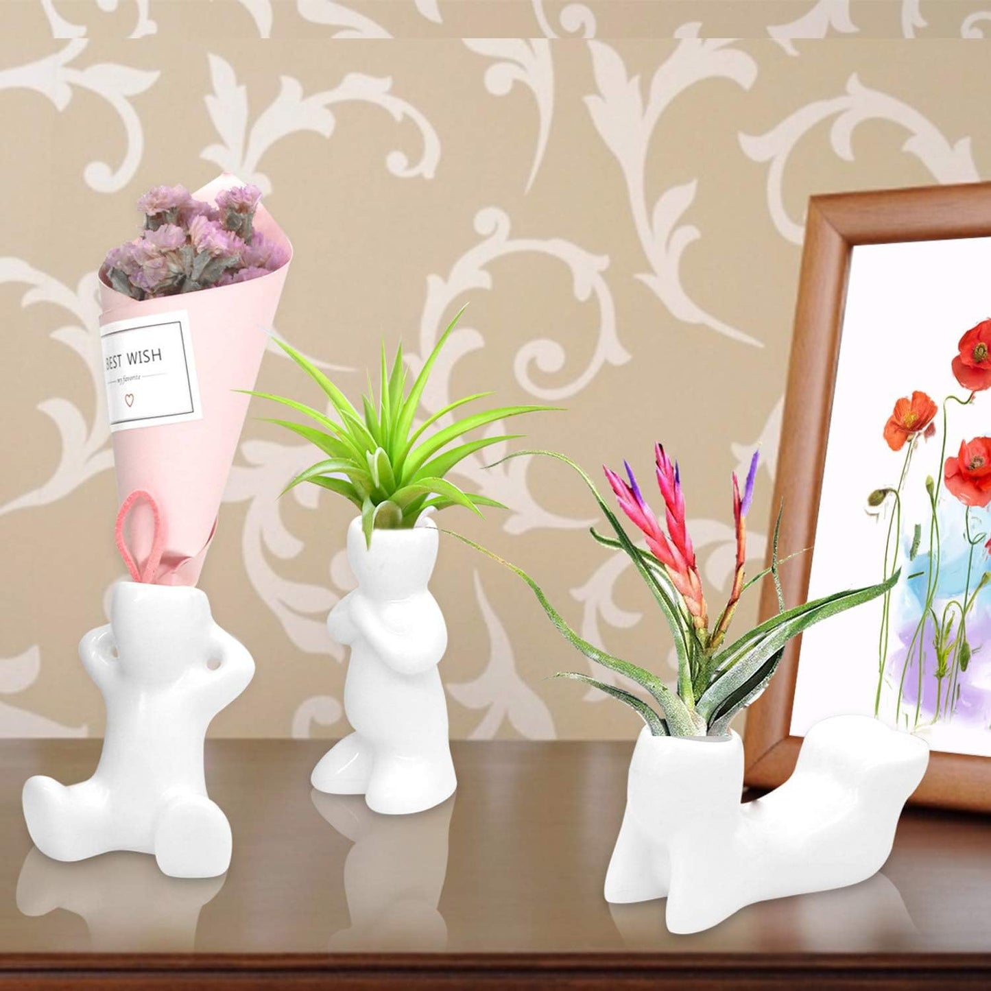 4 Soportes Cerámica para Macetas Aire Decoración Hogar