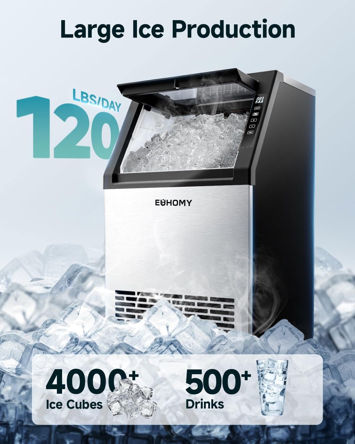 Máquina de hielo acero inoxidable 120 lb/24h