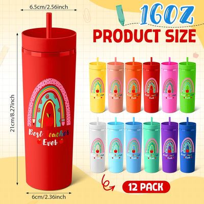 Vasos plástico doble pared con tapa y pajita 12 pz