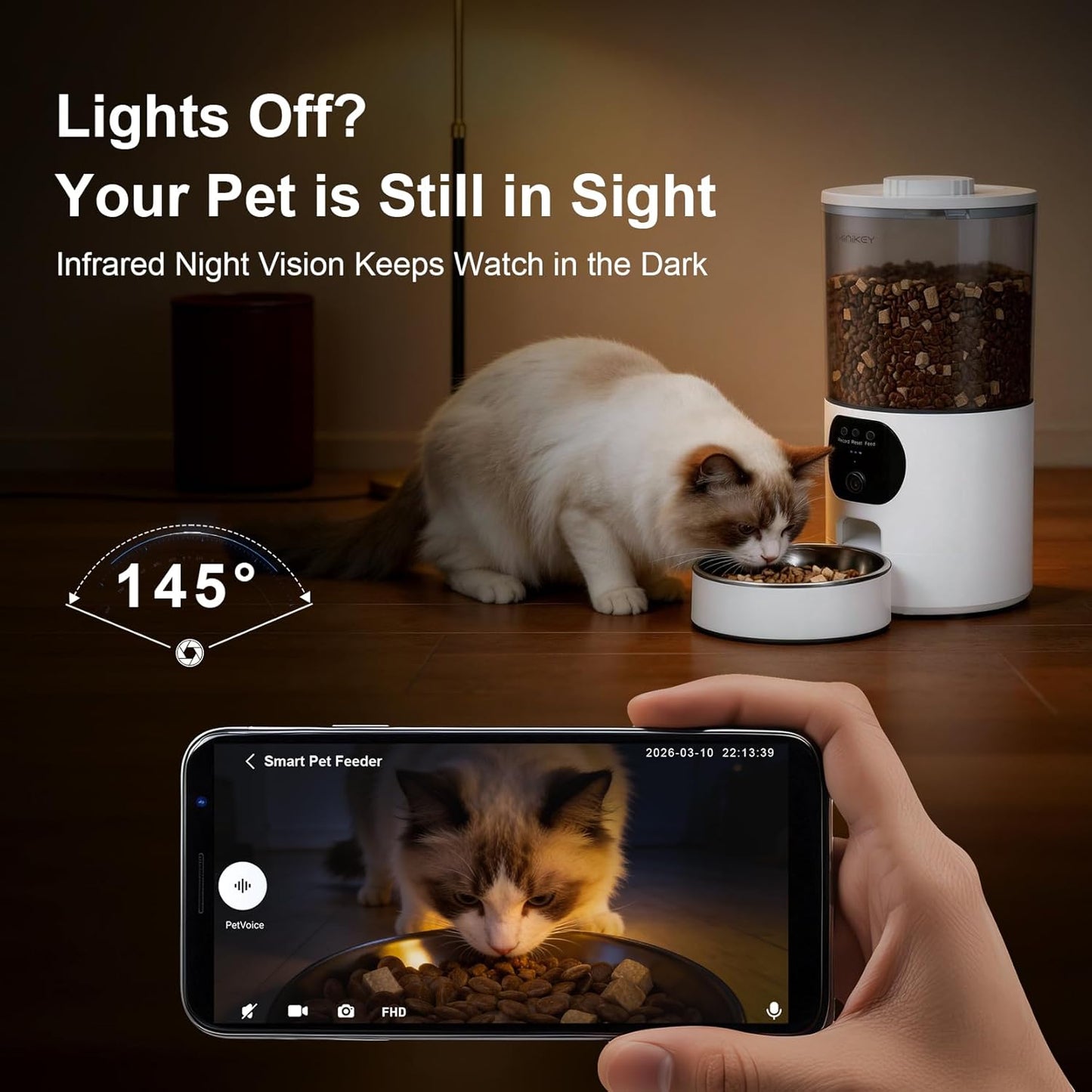 Comedero automático para gatos y perros con cámara 2K WiFi