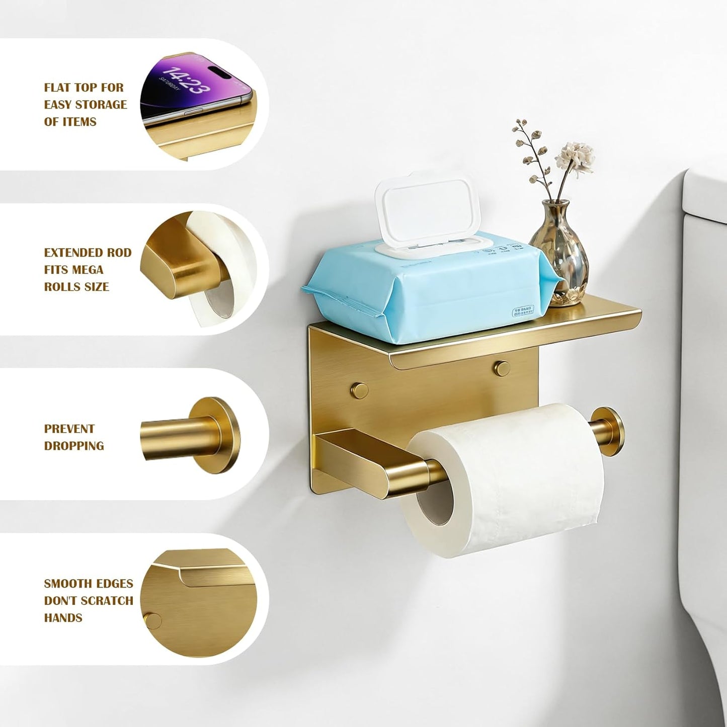 Soporte papel higiénico adhesivo con estante