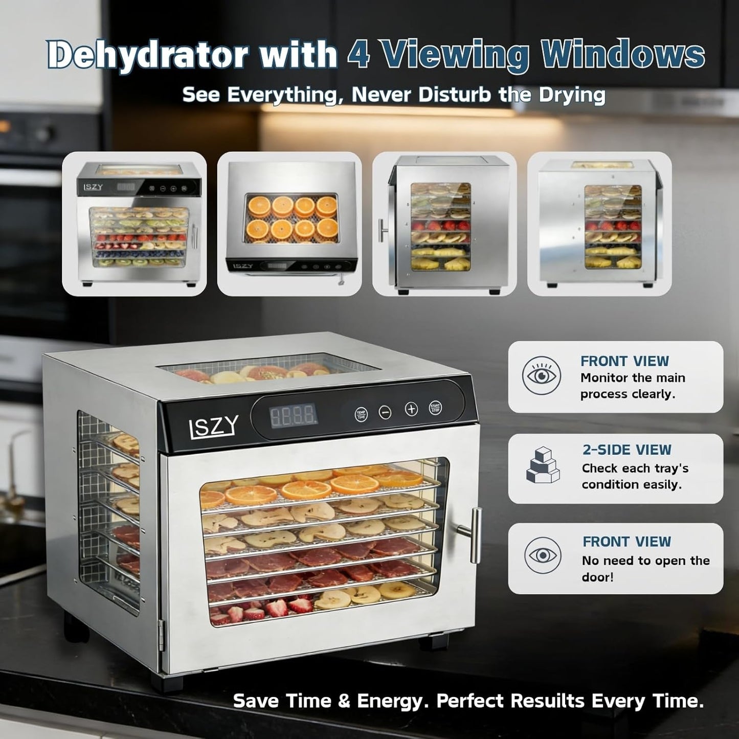 Deshidratador Alimentos 8 Bandejas 800W Temp 176°F