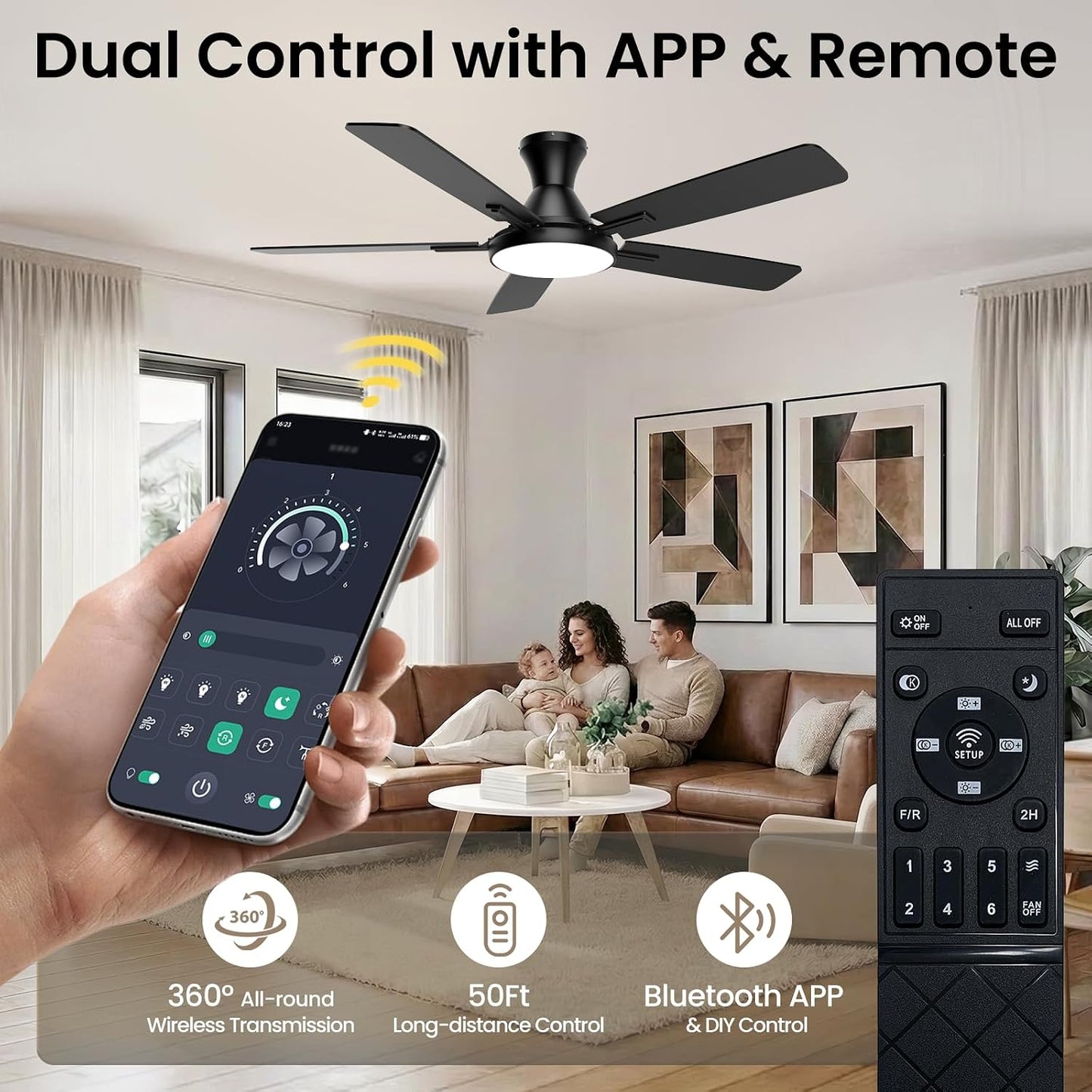 Ventilador techo 52pulg con luces control remoto 2700-6500K