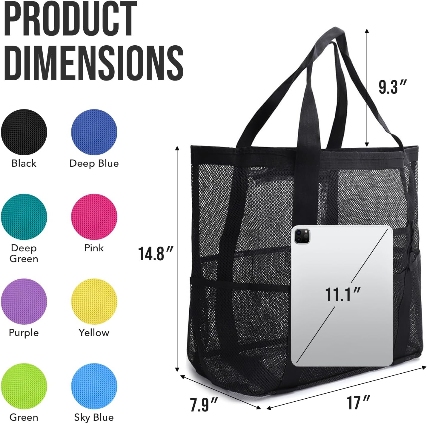 Bolso playa con rejilla 9 bolsillos plegable verano