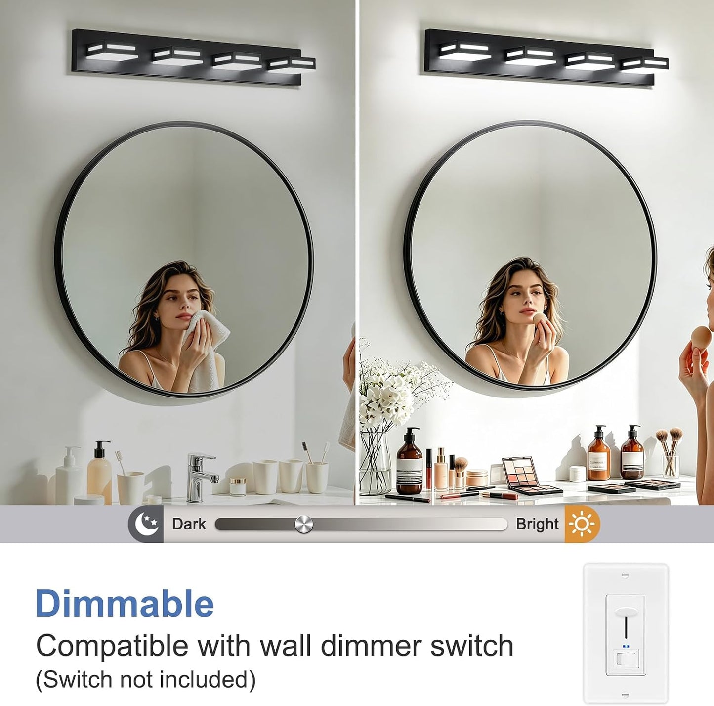 Lámpara LED baño 4 luces 30pulg regulable 5CCT negro mate