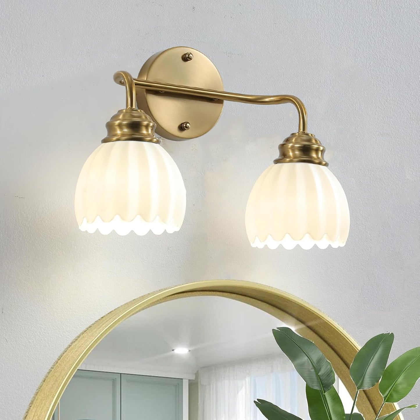 2 Lámparas baño vintage luz dorada acabado latón