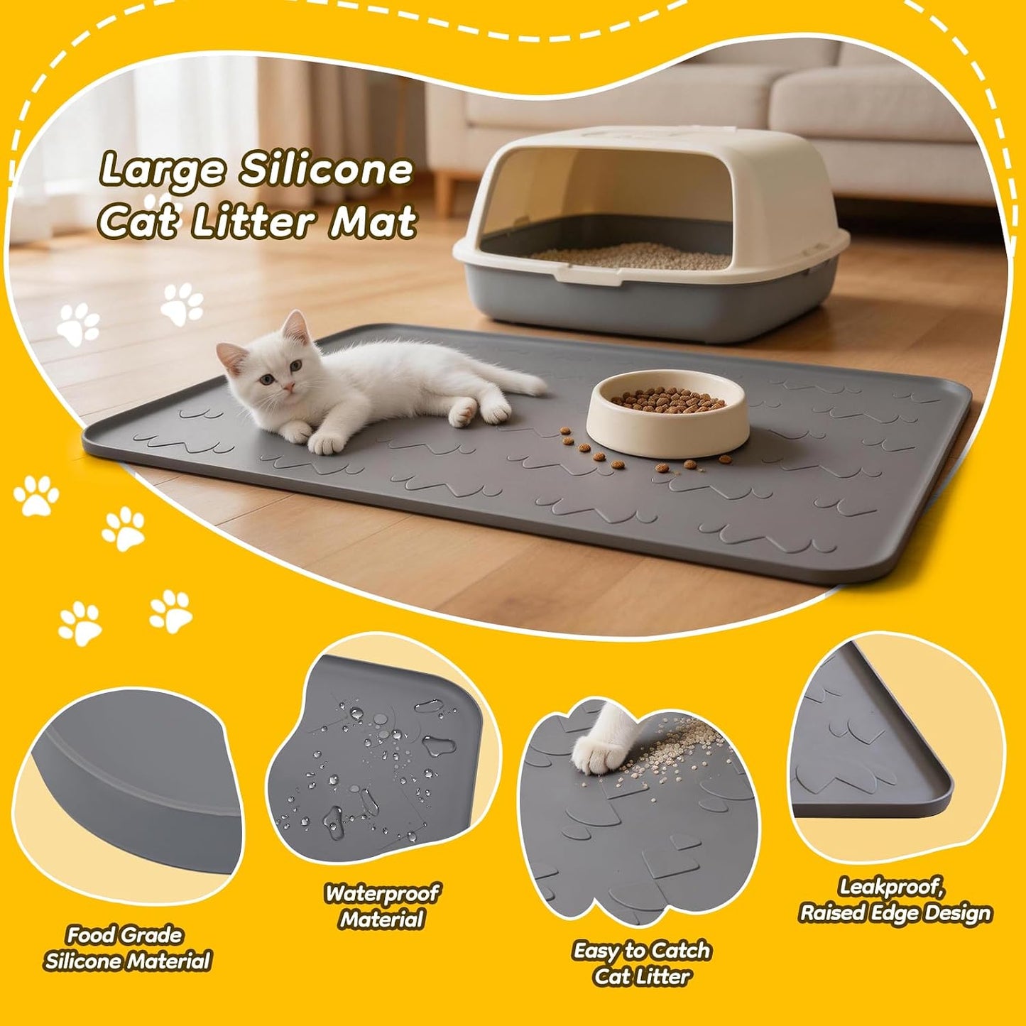 Tapete silicona para caja arena gato 40x28pulg impermeable