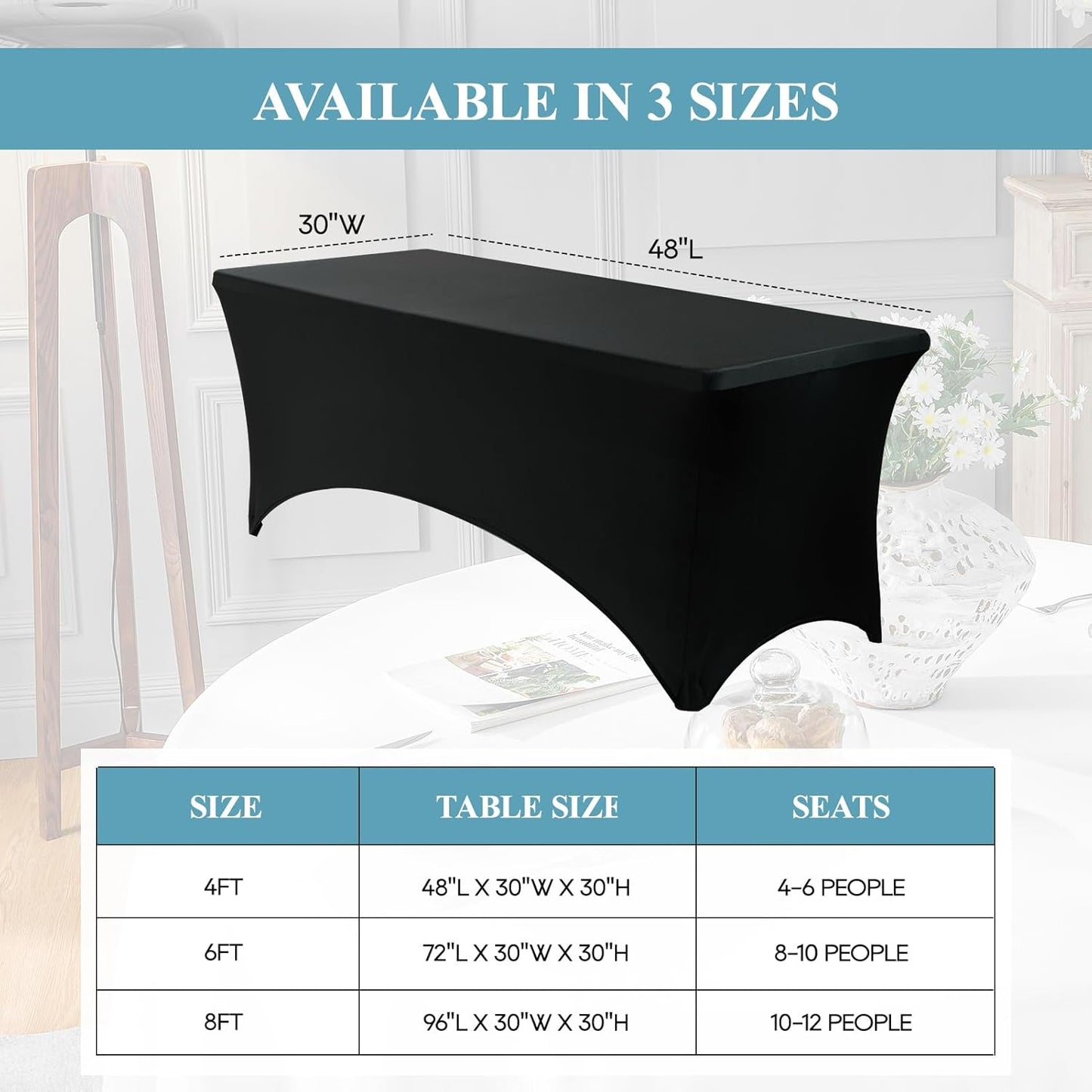 Mantel de elastano ajustable para mesa rectangular color negro
