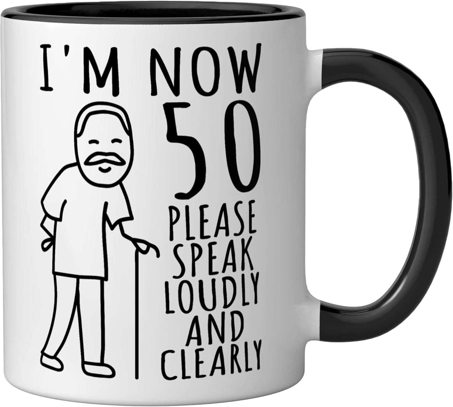 Taza cerámica para cumpleaños 50 años hombre negro/blanco