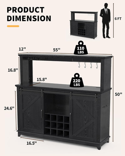 Gabinete barra café 55pulg LED con tomacorriente y estante vino