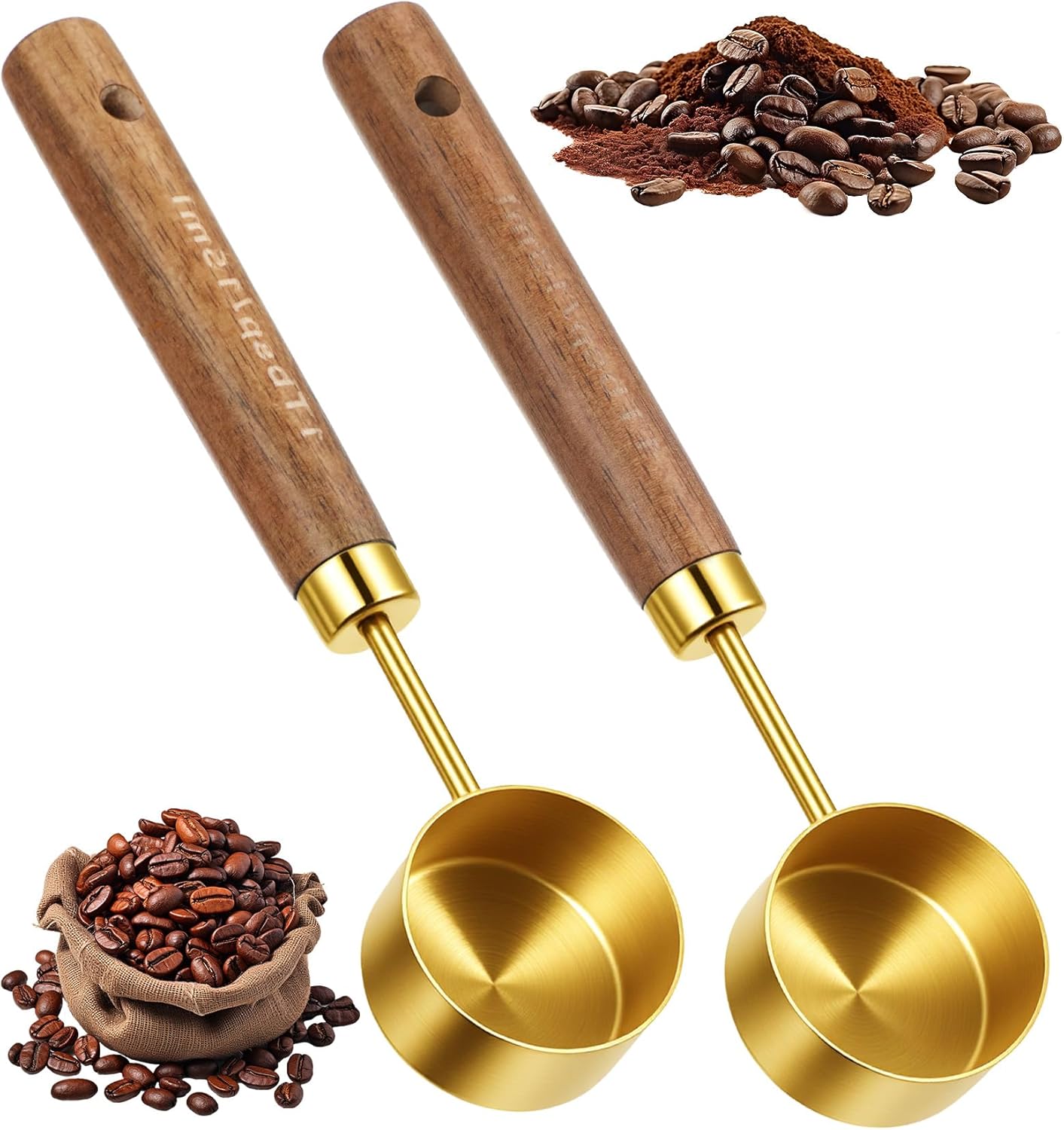 Cuchara medidora de café de acero inoxidable y madera