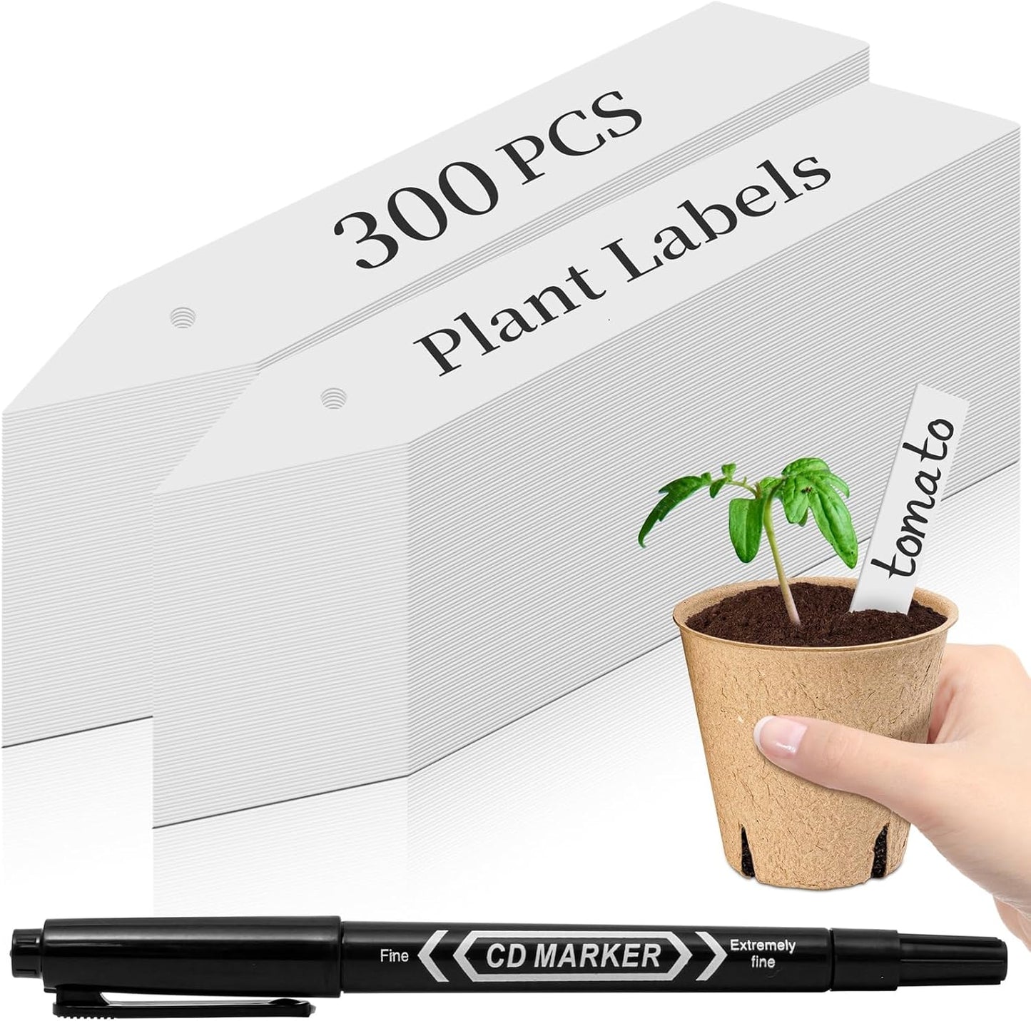 300 Pzas Etiquetas Plástico Impermeables para Jardín Blanco