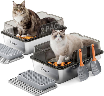 2 Cajas Arena Acero Inox Antifugas Gatos Grandes