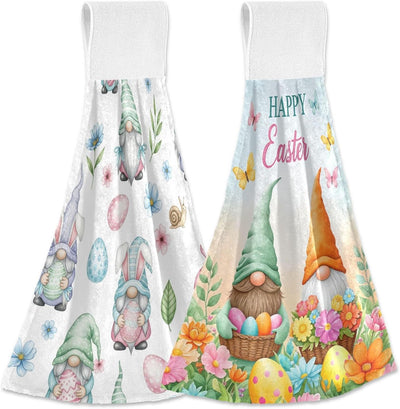Juego de 2 toallas colgantes de cocina con gnomos y flores silvestres