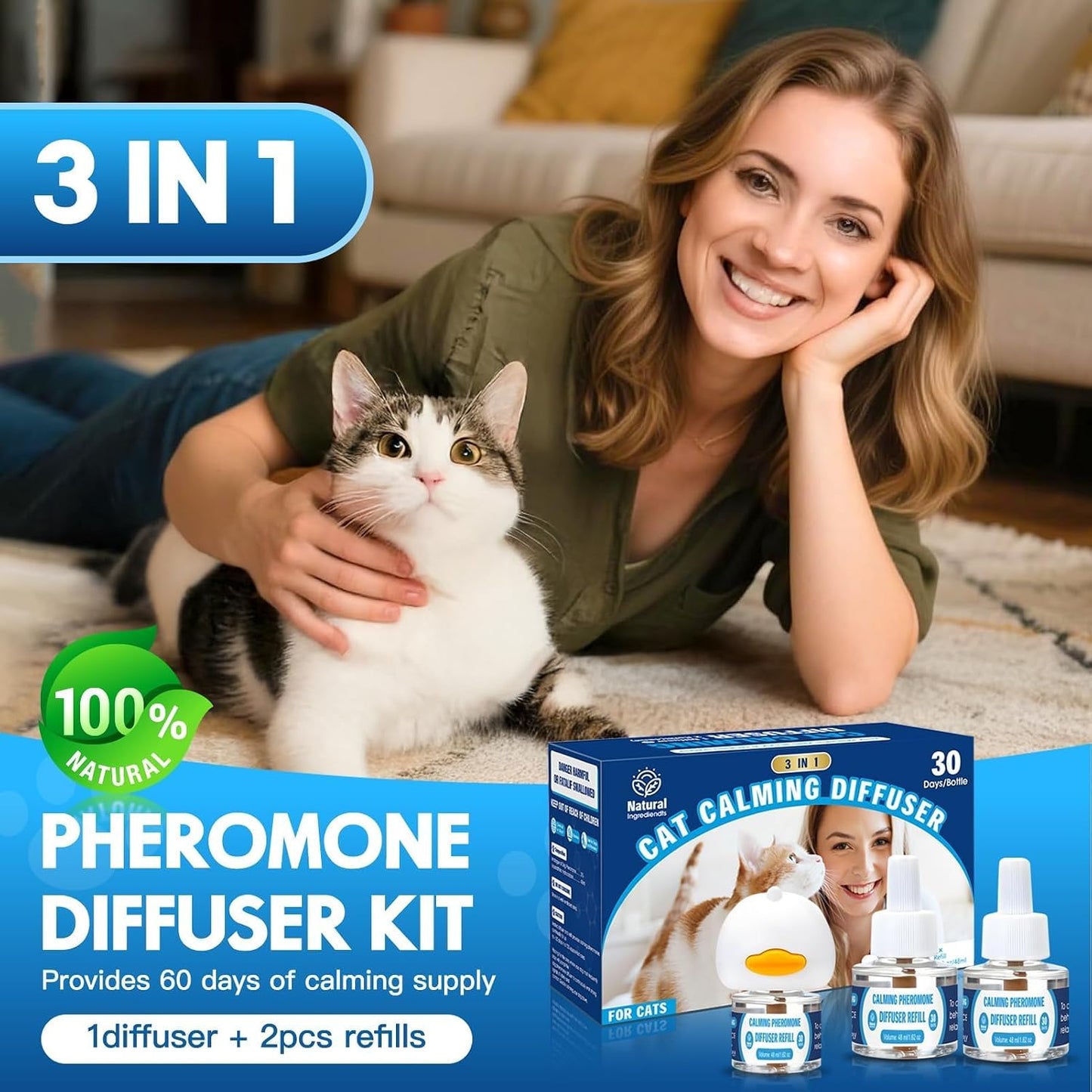 Difusor feromonas calmantes para gatos 3en1 con 1.6oz