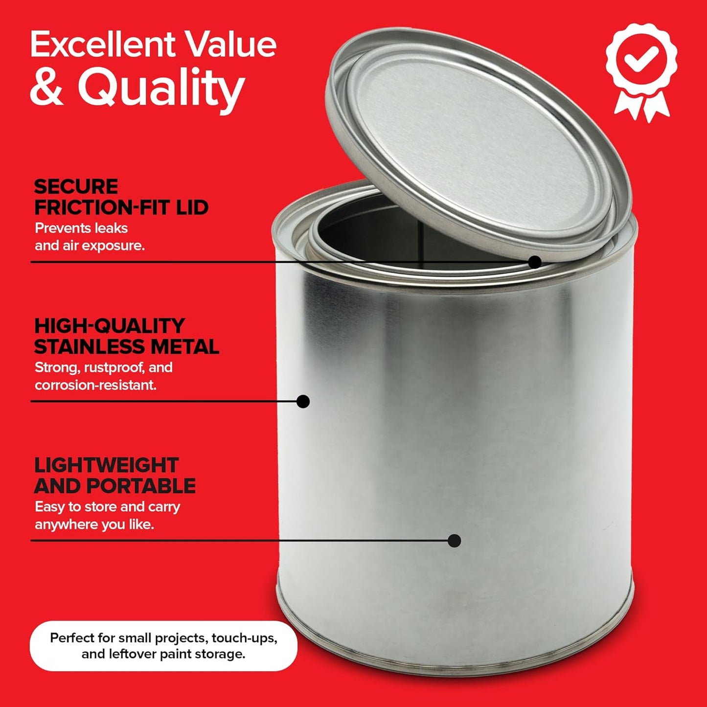 Latas pintura metal vacía 1qt tapa set 2 almacenamiento