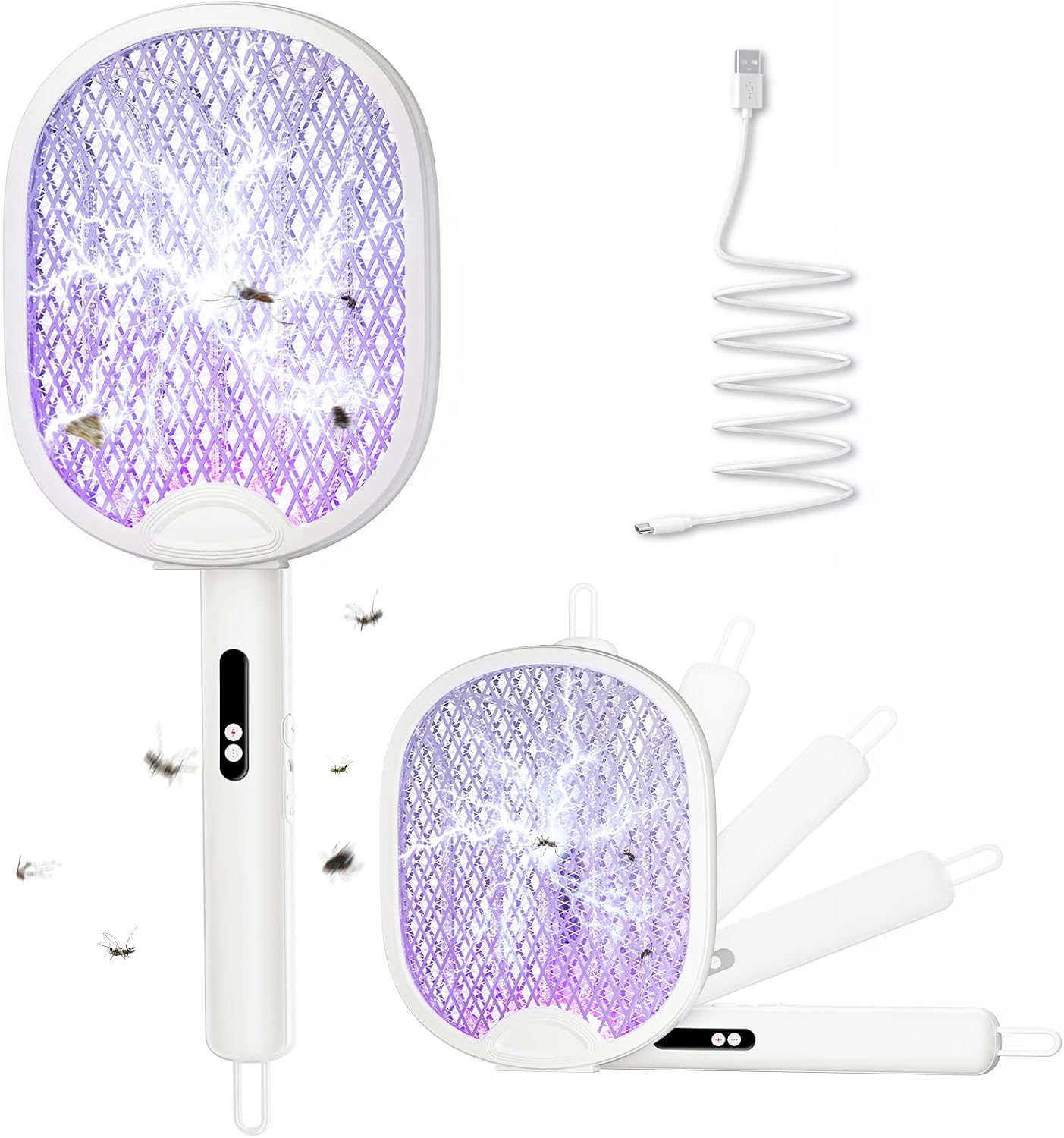 Matamoscas eléctrico 4000V batería 5 capas plegable blanco