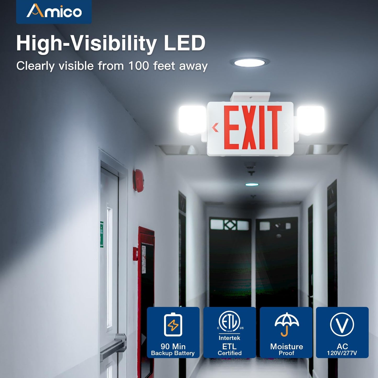 6 Letreros Salida Rojos Doble Cara Luces Emergencia LED ETL