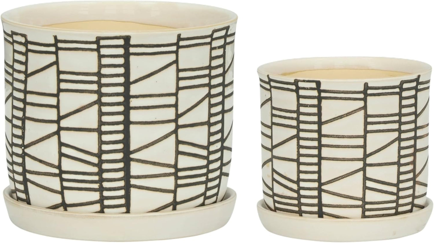 Set 2 Macetas Cerámica Geométricas con Platillo 6 y 8