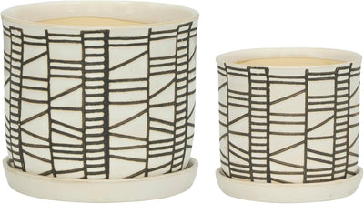 Set 2 Macetas Cerámica Geométricas con Platillo 6 y 8
